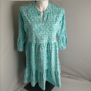 Duffield Lane Eveline dress in multicolor blue green Seaglass